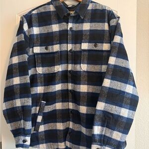 Lands' End Super Brushed Blue and Gray Plaid Shirt Jacket
